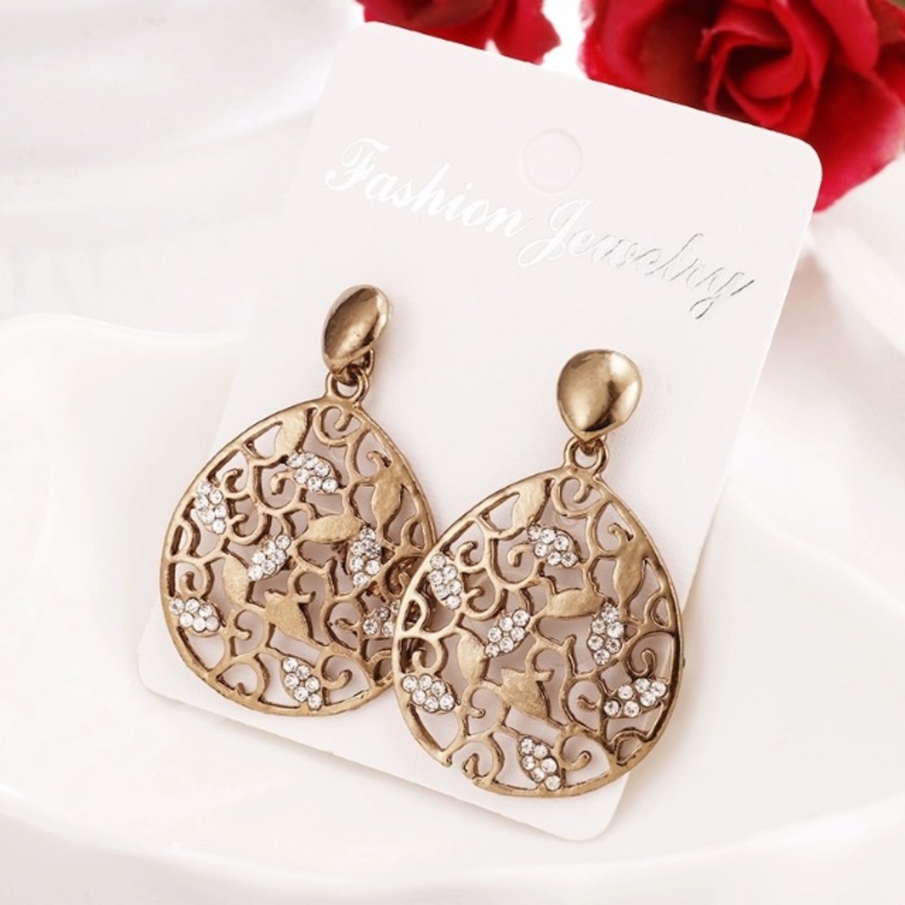NEW๐๐GOLDEN๐BRONZE FILIGREE LEAF๐TEARDROPS๐๐ - Picture 1 of 4